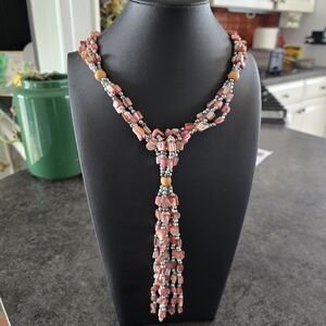 Handmade Pink Beaded Tassel Necklace - Unbranded